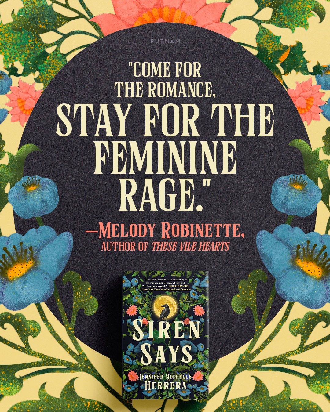 Image reading &ldquo;Come for the romance, stay for the feminine rage.&rdquo; &mdash; Melody Robinette, author of These Vile Hearts